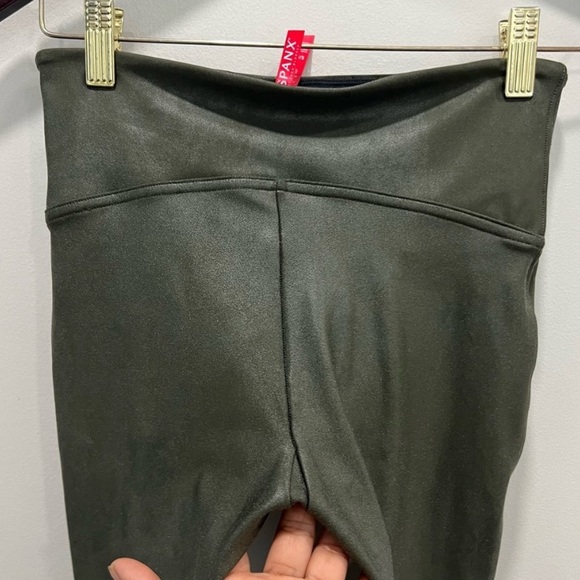 Olive Green Faux Leather Spanx Leggings - Picture 2 of 4